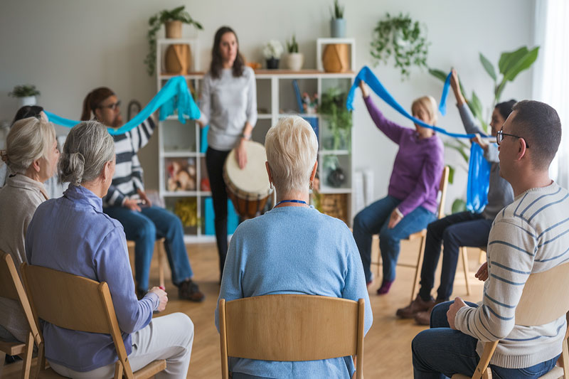 Patient participant à un atelier bien-être pour un soutien durant la chimiothérapie.