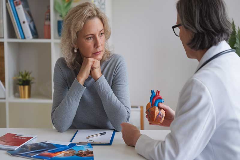 Femme d'âge mûr discutant des options d'hormonothérapie avec son médecin.